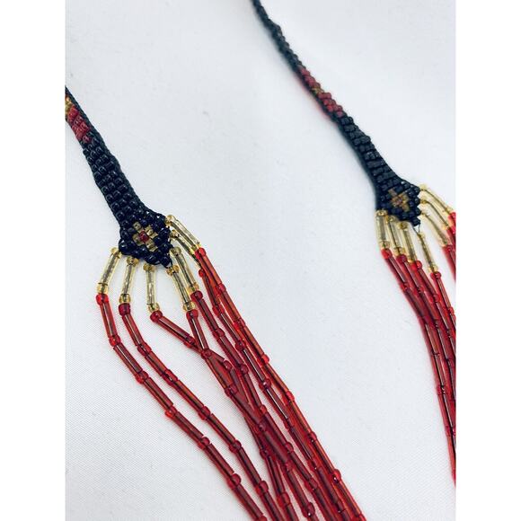 Russian Necklace Carpathian Seed Bead Indigenous Caucus Art Vintage Handmade Red - Picture 10 of 16
